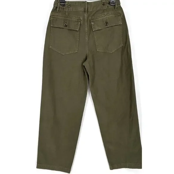 NWT Outerknown Sz 28 Olive Green Utility Military Organic Ctn Wide Leg Pockets - Picture 4 of 12